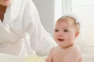 A baby in the bath.